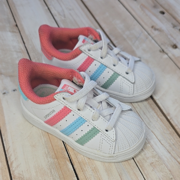 Adidas Superstar Toddlers Shoes Cloud White-Hazy Rose-Hazy Sky Sz 5 - Picture 1 of 6